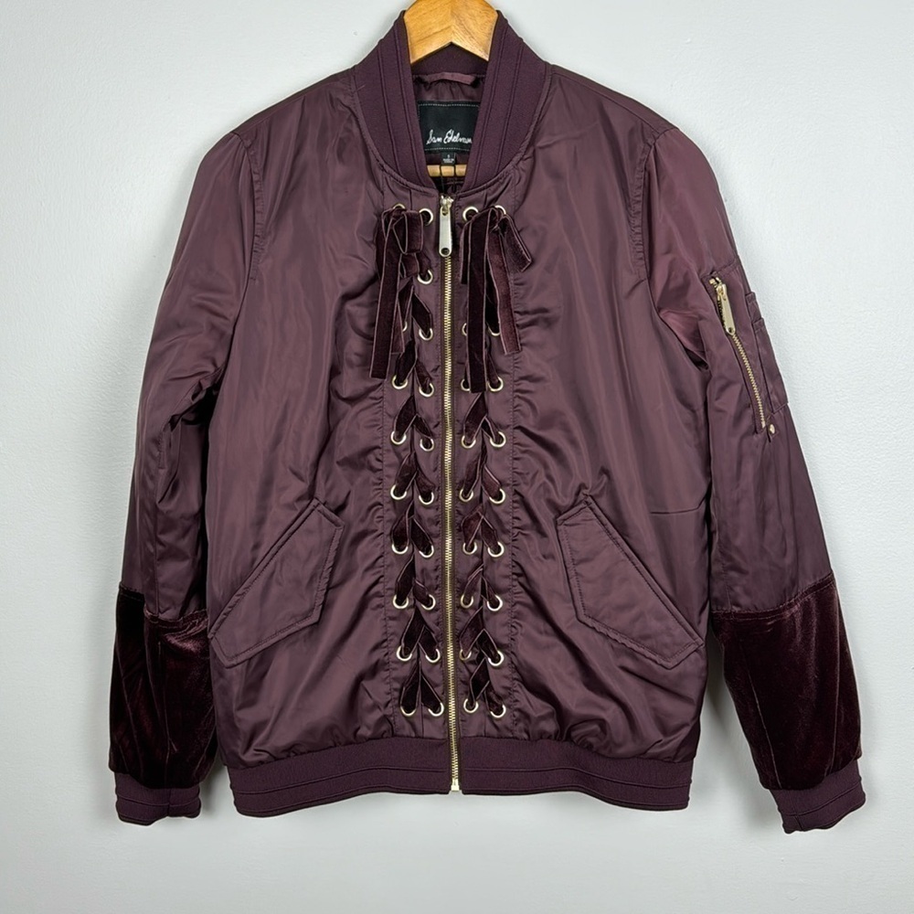 Sam Edelman Zip Up Jacket w Velour Details in Wine. Size Small.